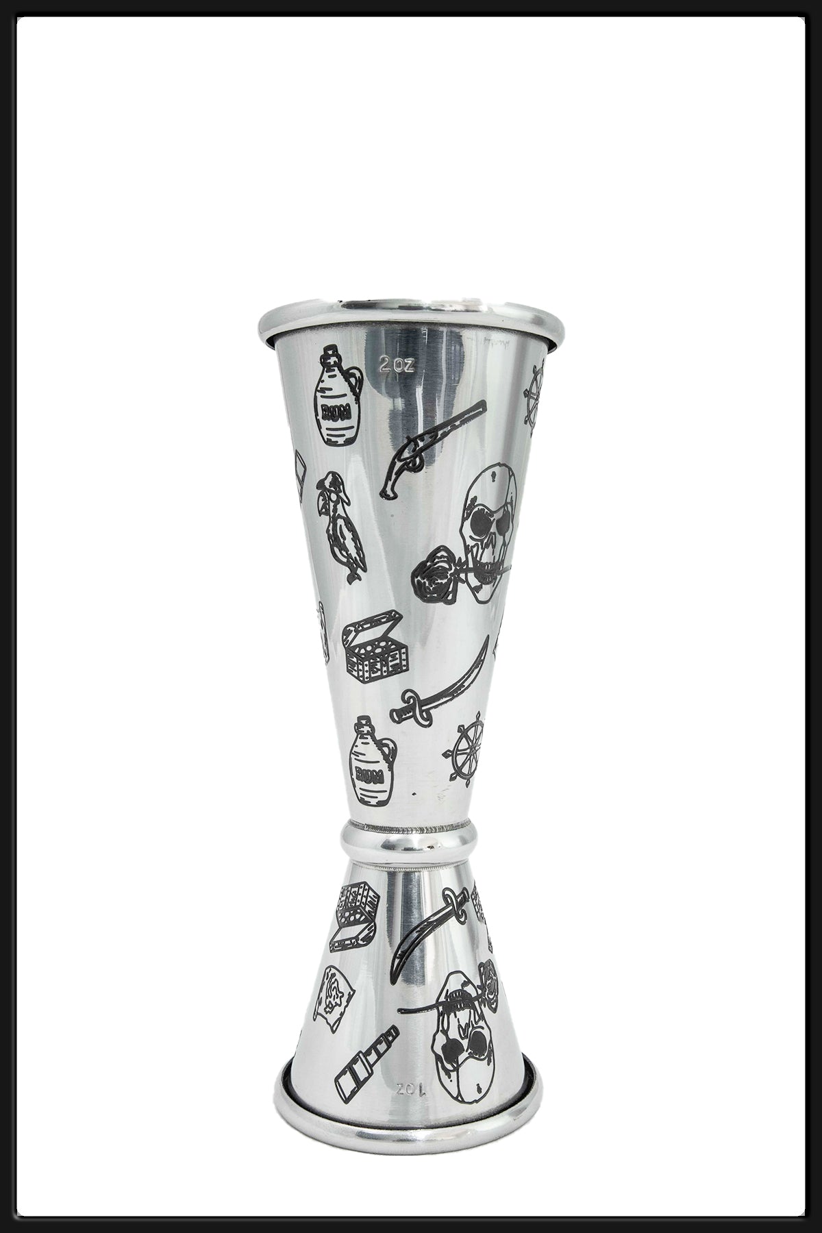 Jigger Japones 1-2 oz Grabado Skull Rose - Bartender On Duty