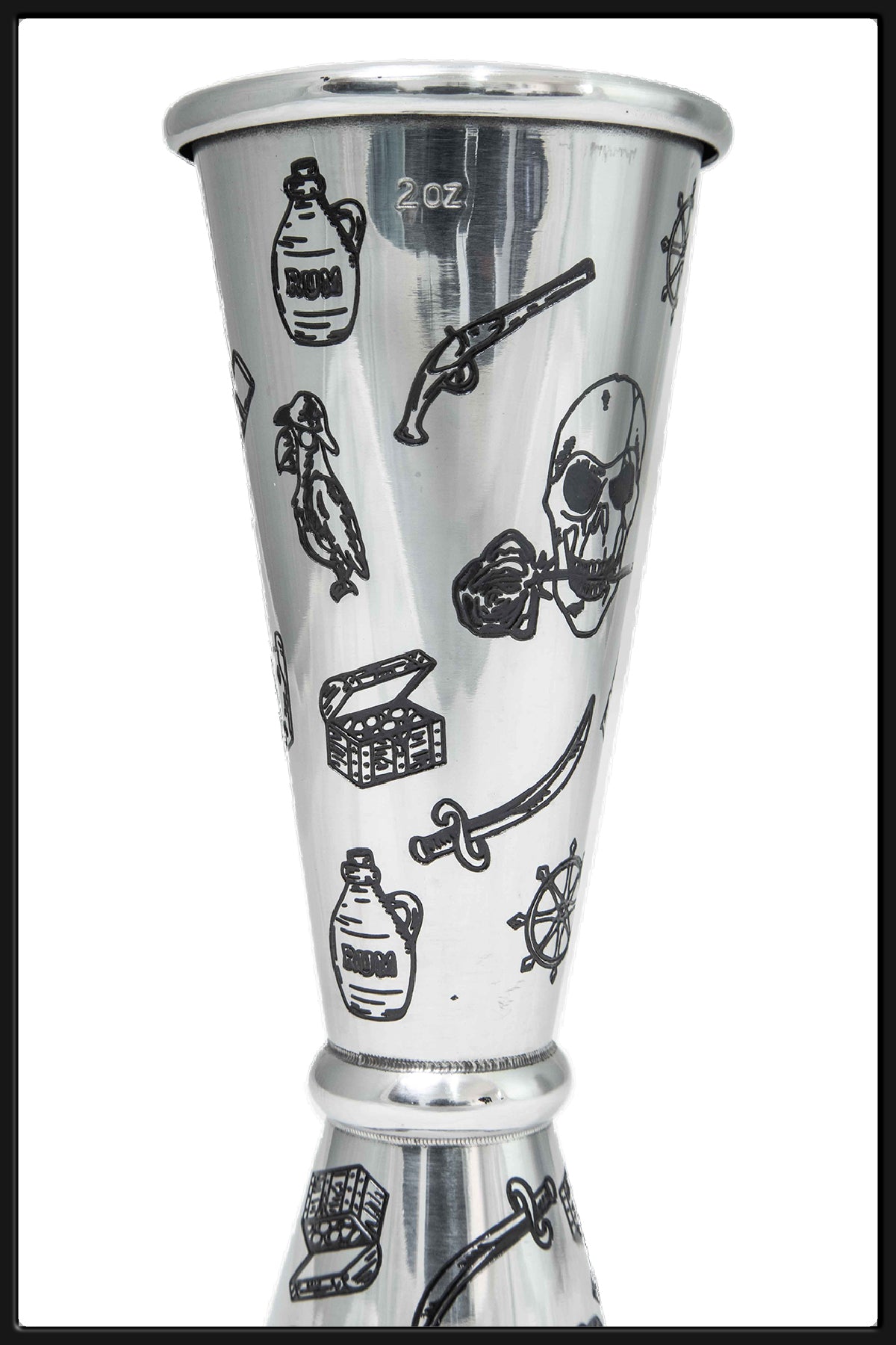 Jigger Japones 1-2 oz Grabado Skull Rose - Bartender On Duty